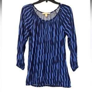 MICHAEL Michael Kors Blue and Black Graphic Blouse 3/4 Sleeve - Size S